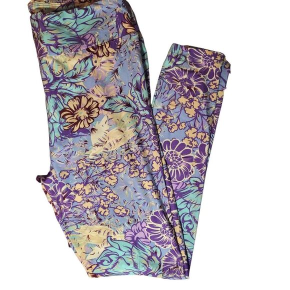 LuLaRoe Pastel Floral Print Leggings Tall & Curvy - Picture 1 of 5